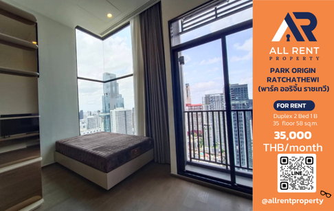 🔥 PARK ORIGIN RATCHATHEWI Duplex 2-bedroom unit on the 35th floor with stunning city views in the heart of Ratchathewi. Only 35,000 THB/month! 