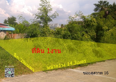 ขายที่ดิน 1งาน ซอยสุสวาท 16 ลำลูกกา