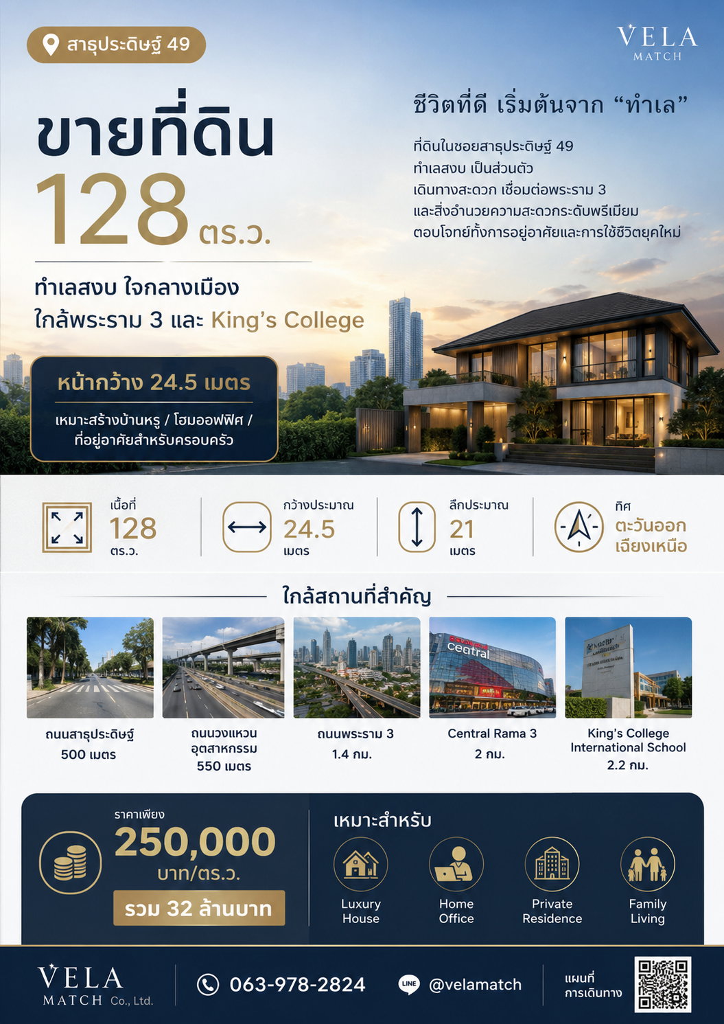 ขายที่ดิน สาธุประดิษฐ์ 49 ทำเลเชื่อมพระราม 3 หน้ากว้าง 24.5 เมตร เหมาะสำนักงานใหญ่ คลินิก คาเฟ่ และธุรกิจยุคใหม่