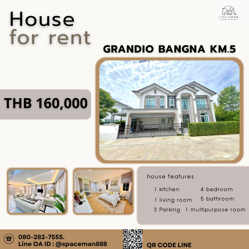Houses for rent : 🌳🏡 Grandio Bangna Km.5 House for Rent. Beautiful house, ready to move in. Great location, near Mega Bangna and Central Bangna.