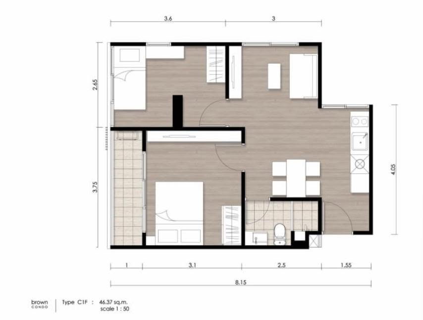 รูป 🌟 ห้องมุม 2 ห้องนอน พื้นที่ใหญ่ 50 ตร.ม. อยู่สบายเหมือนบ้าน! 🏡🔥 ให้เช่า Brown Condo รัชดา 32💖  - รูปที่ 6/7