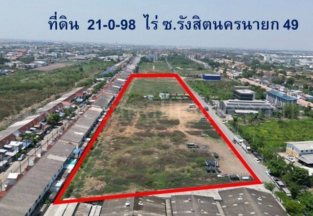 รูป ที่ดิน 21-0-98 ไร่ ซอย รังสิต-นครนายก 49 ทำเลดีมาก รูปแปลงสี่เหลี่ยม หน้ากว้าง 424 เมตร - รูปที่ 2/13
