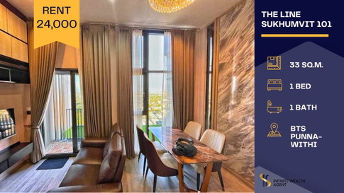 ⚡ห้องเพดานสูงวิวพาโนรามา! | The Line สุขุมวิท 101 • 1นอน 33ตร.ม. ชั้นสูง ใกล้ BTS ปุณณวิถี | เช่า 24,000/ด. | ทักด่วน นัดชมห้องฟรี!✨