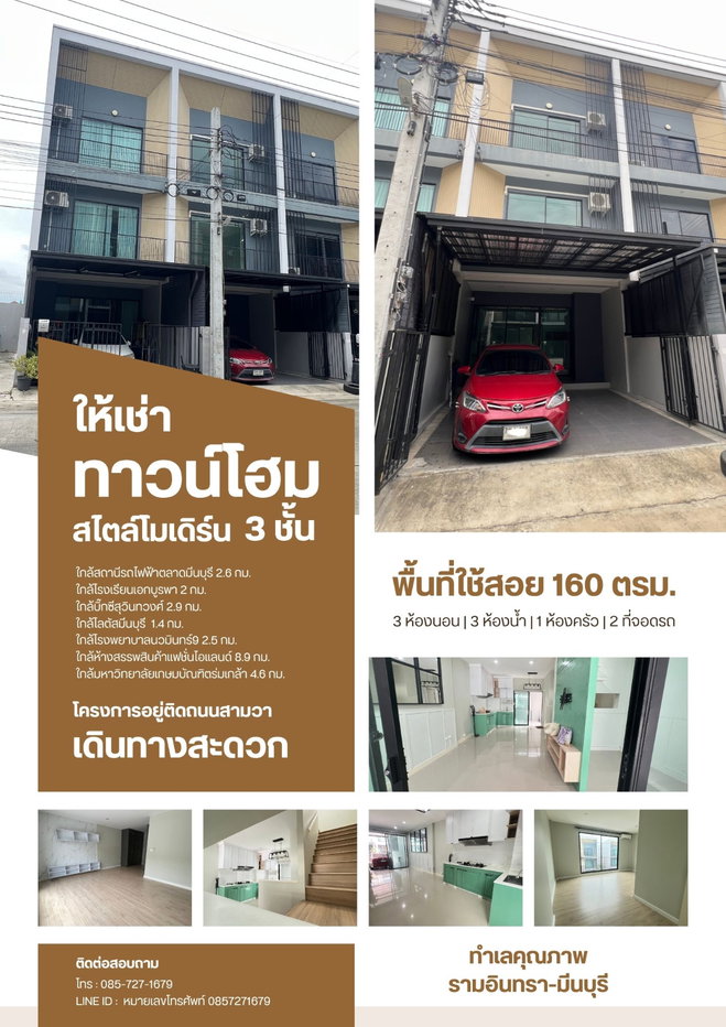 รูป ให้เช่าทาวน์โฮม 3ชั้น นลินอเวนิว 5 ทำเลรามอินทรา-มีนบุรี - รูปที่ 4/23