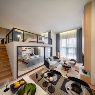 THE BASE Urban Rama 9, Loft room, 2 bedrooms, divided into complete functions. Ready to move in