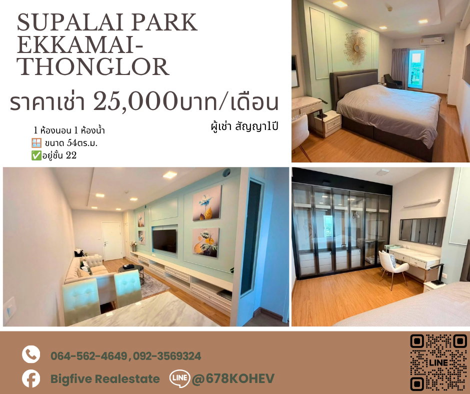 CO69-0017  ให้เช่า Supalai Park Ekkamai-Thonglor | 54 ตร.ม. ชั้น 22 | ใกล้เอกมัย-ทองหล่อ